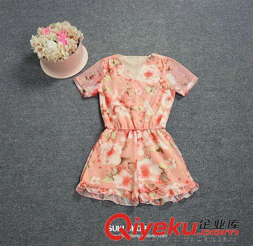 5月新款更新 2015夏季新款韓版 時(shí)尚休閑甜美女裝大花木耳邊收腰連體褲短褲女原始圖片3