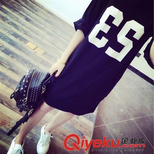 4月新款 2015夏季新款 韓國印花寬松大碼中長款T恤休閑打底衫女裝原始圖片2