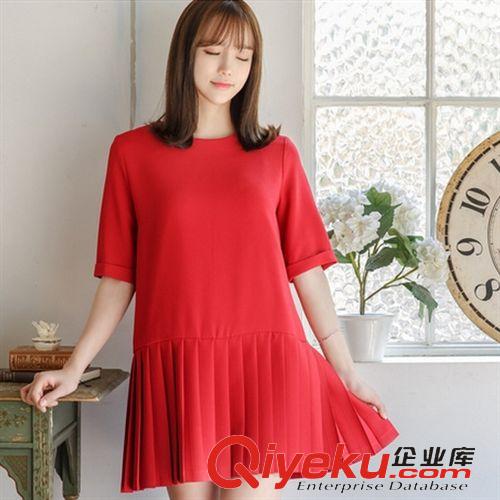 888 韓國代購2015夏季新款zp甜美正紅百褶裙擺直筒連衣裙女原始圖片3