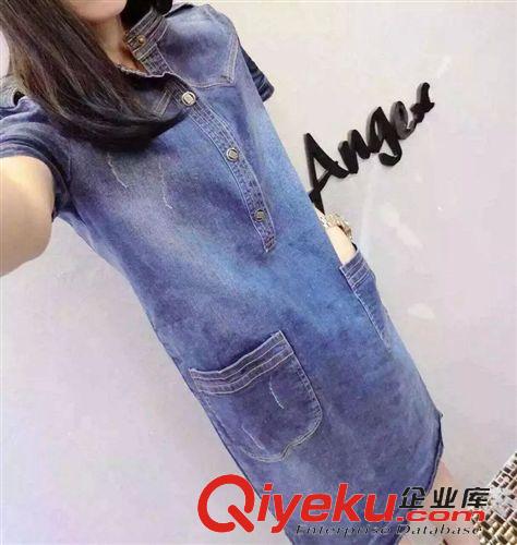 999 歐洲站2015夏季新款女裝歐美時(shí)尚寬松短袖牛仔連衣裙潮氣質(zhì)女長(zhǎng)裙