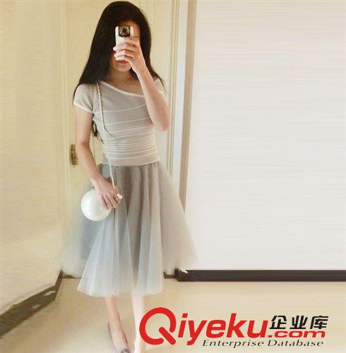 000 韓國代購2015夏裝新款名媛小香風(fēng)針織上衣蓬蓬裙套裝兩件套女女