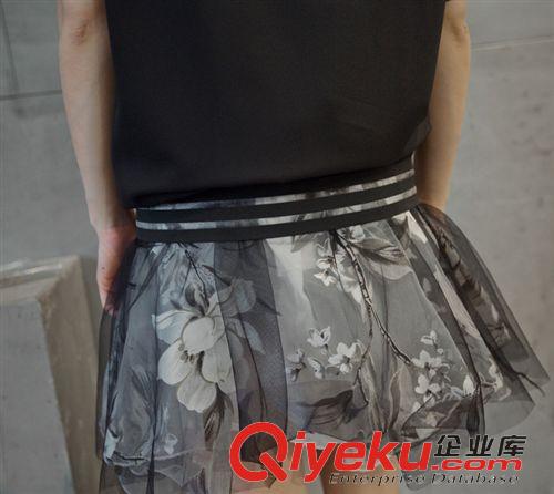 000 夏裝女2015韓版修身顯瘦套裝裙歐根紗印花雪紡夏季套裝 好質(zhì)量