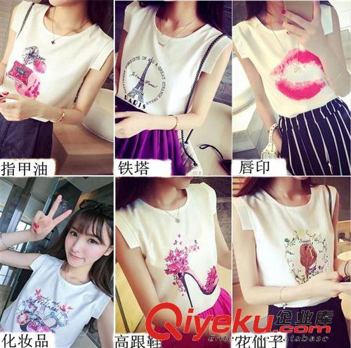 000 夏裝新款2015韓版百搭時尚創意印花無袖雪紡衫上衣一件代發原始圖片2