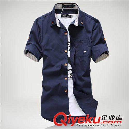 襯衫 特價(jià)男裝夏裝短袖襯衫時(shí)尚韓版修身小蘑菇短襯衣男休閑潮男裝c02原始圖片2