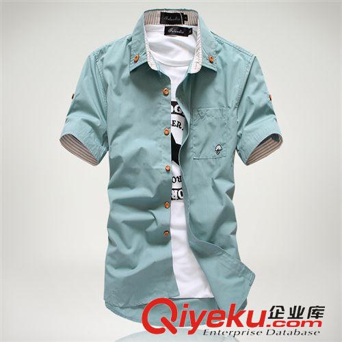 襯衫 特價(jià)男裝夏裝短袖襯衫時(shí)尚韓版修身小蘑菇短襯衣男休閑潮男裝c02原始圖片3