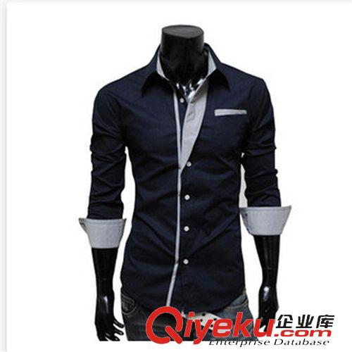 襯衫 熱賣春秋款 韓版時(shí)尚修身男式長(zhǎng)袖襯衫時(shí)尚拼色男士襯衣貨號(hào)C20