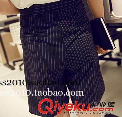 曼莎爆款推薦 2015夏裝新款豎條紋工裝高腰短褲西裝闊腿褲 女