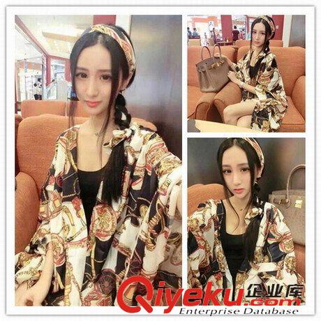 2015年5月新款 2015新款女裝超美鏈條圖案寬松披肩外套+顯瘦背心裙+頭巾三件套原始圖片3