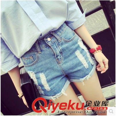 2015年5月新款 1688女裝批發(fā)2015夏季新款歐美高腰超顯瘦顯長(zhǎng)腿破洞牛仔褲短褲女原始圖片2