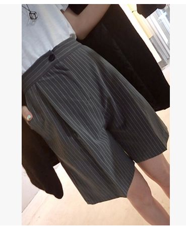 2015年4月新款 2015夏裝新款豎條紋工裝高腰短褲西裝闊腿褲 女