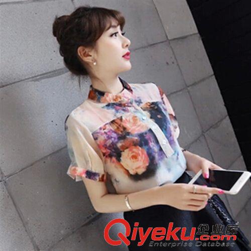 2015年4月新款 自留款推薦2015夏季新款女裝韓版大花暈染寬松中長款襯衫女