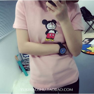 2015年3月春款 2015春季新款女裝超級可愛米奇叮當貓寬松短袖T恤 女
