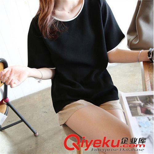 5月新款 夏裝新款韓版休閑純色甜美小清新雪紡衫寬松大碼短袖圓領(lǐng)雪紡T恤原始圖片3