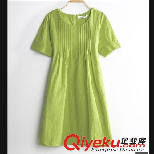 5月新款 2015新款韓版棉麻連衣裙女夏寬松圓領(lǐng)大碼小清新娃娃裙子原始圖片2