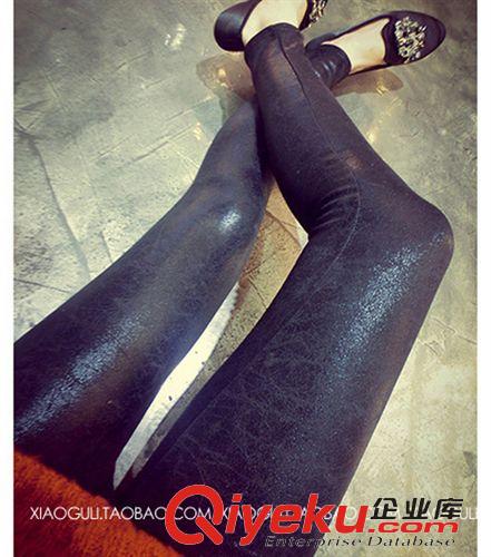 3月新款 2015春季新款韓版百搭修身顯瘦薄款 蛇紋U皮褲打底褲女褲批發原始圖片3