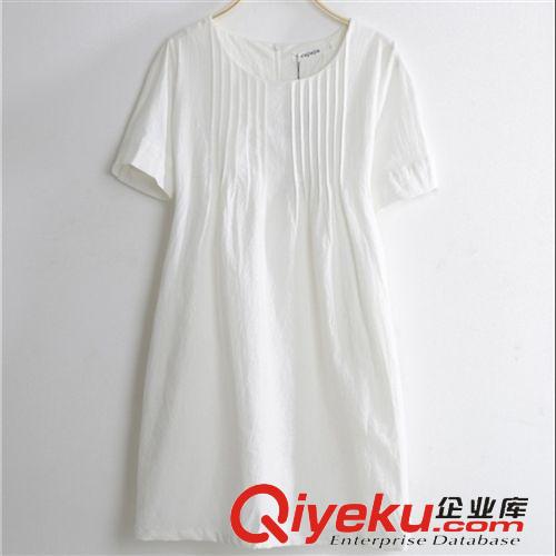 【連衣裙】 2015新款韓版棉麻連衣裙女夏寬松圓領大碼小清新娃娃裙子原始圖片3