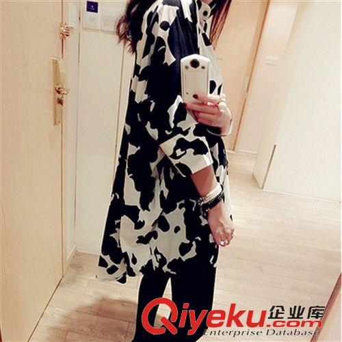 防曬衣 2015夏女裝韓版時尚不規則設計寬松奶牛紋中長款襯衣開衫防曬衣