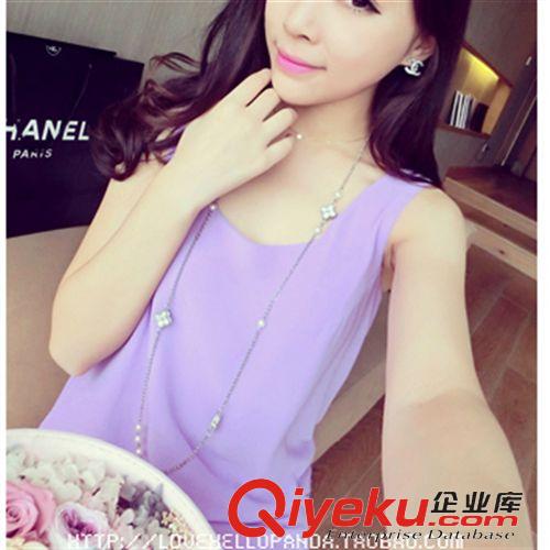 小背心，吊帶衫 2015夏季新款歐美百搭多色雙層雪紡中長款背心批發原始圖片3