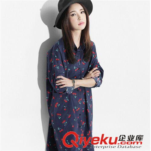 【裙類專區(qū)】 2015韓國代購櫻桃車?yán)遄哟蟠a寬松趣味翻領(lǐng)長襯衫連衣裙原始圖片2