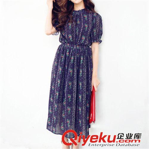 【裙類專區(qū)】 2015春夏季新品韓版小清新碎花短袖高腰雪紡連衣裙長裙沙灘裙原始圖片2