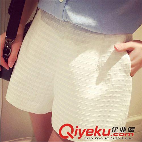 【褲類專區(qū)】 2015春裝新款格紋短褲 氣質(zhì)歐美百搭暗格高腰短褲好質(zhì)量