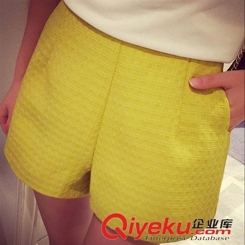 【褲類專區(qū)】 2015春裝新款格紋短褲 氣質(zhì)歐美百搭暗格高腰短褲好質(zhì)量