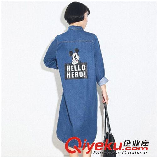 【牛仔專區】 2015新款歐洲站新款襯衫長款牛仔襯衣連衣裙原始圖片2
