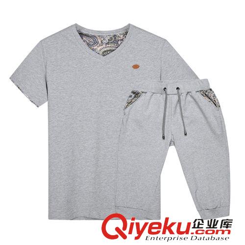 男裝 2015夏季新款時尚潮流男裝 休閑透氣七分褲短袖 純綿圓領T恤套裝
