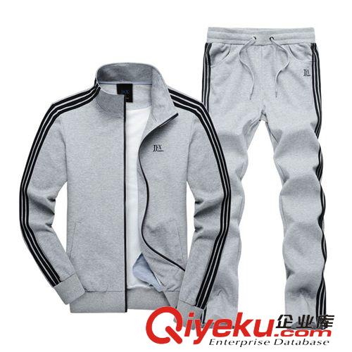 男裝 2015早春新款運(yùn)動(dòng)休閑套裝立領(lǐng)純色衛(wèi)衣 男 廠家直供原始圖片2