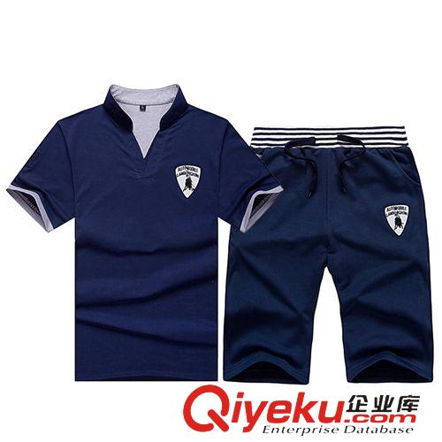 運動套裝 2015夏季新款男士運動套裝男式休閑套裝立領(lǐng)短袖休閑跑步運動服原始圖片3