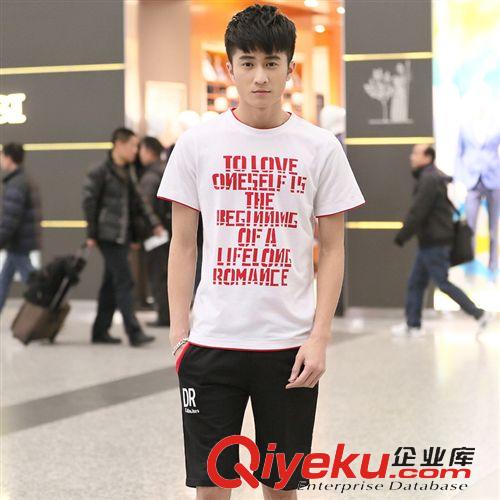 運動套裝 2015夏季韓版休閑兩件套 男式圓領(lǐng)短袖運動套裝時尚休閑 字母印花原始圖片3