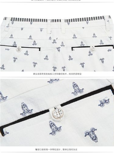 褲子 2015夏裝男士棉麻休閑褲直筒型七分褲韓版修身青年印花休閑褲 男原始圖片3