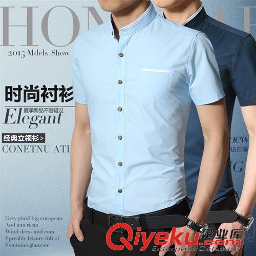 襯衫 高品質棉麻休閑男士襯衫短袖 男式拼色修身夏裝襯衣全店一件起批