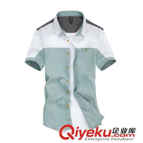 襯衫 高品質棉麻休閑男士襯衫短袖 男式拼色修身夏裝襯衣全店一件起批