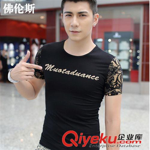T恤 2015新款夏季男裝 燙金男士純棉韓版時尚半袖t恤圓領短袖男式T恤
