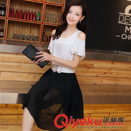 5月6號(hào)新款 2015夏季新款韓版淑女兩件套套裝裙 露肩氣質(zhì)雪紡裙連衣裙中長(zhǎng)裙原始圖片2