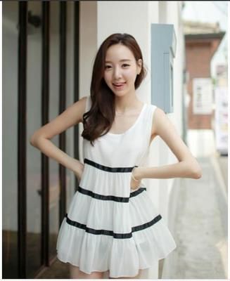 5月12號(hào)新款 2015夏季新款大碼女裝 韓版時(shí)尚修身短裙 淑女無(wú)袖條紋雪紡連衣裙原始圖片2