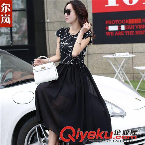 5月18號新款 2015夏季新款女裝 韓版氣質修身印花裙子 名媛短袖雪紡連衣裙長裙