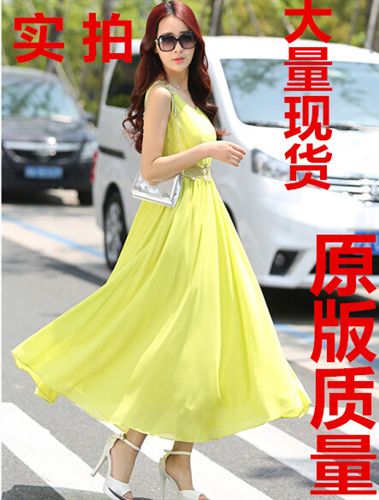 5月18號新款 2015夏季新款大碼女裝 韓版氣質雪紡連衣裙 波西米亞無袖大擺長裙原始圖片3