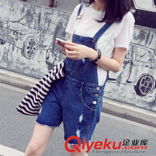 5月26號新款 2015夏季新款女裝韓版高腰牛仔短褲破洞牛仔褲 流蘇牛仔背帶短褲原始圖片3