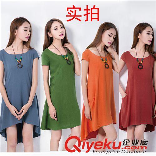 實拍專區(qū) 2015夏季新款 棉麻女裝 韓版大碼寬松亞麻連衣裙棉麻裙子原始圖片3