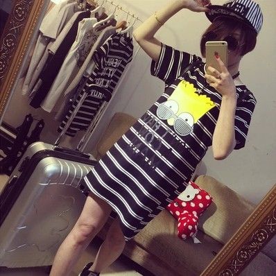 t恤/打底衫 2015春裝新款女裝趣味卡通扎染長款短袖T恤女