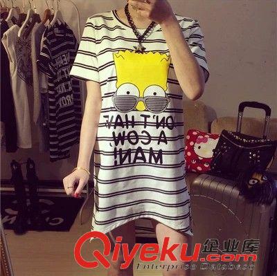 t恤/打底衫 2015夏季新款韓國辛普森條紋字母印花套頭T恤短袖中長款寬松女原始圖片3