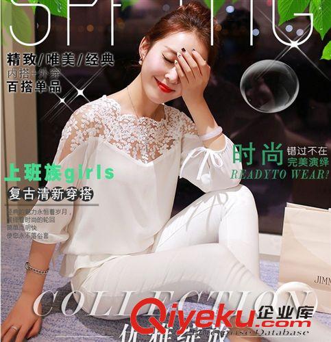 蕾絲衫/雪紡衫 2015春夏新款韓版歐根紗短袖上衣蝴蝶結雪紡衫白色上衣 女
