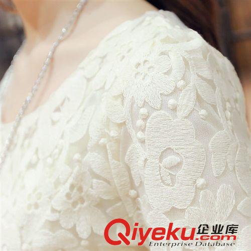 2015.3.08 新款2015春裝韓版女裝圓領鉤花七分袖修身連衣裙原始圖片3