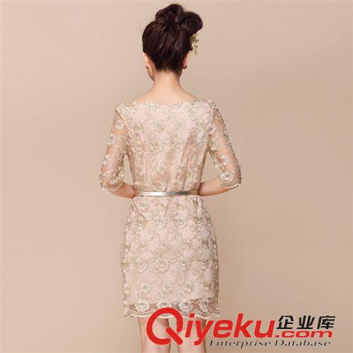 2015.3.20 2015新品韓版金線繡花修身連衣裙中袖歐根紗裙子原始圖片2