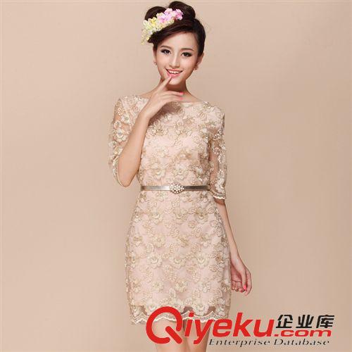 2015.3.20 2015新品韓版金線繡花修身連衣裙中袖歐根紗裙子原始圖片3