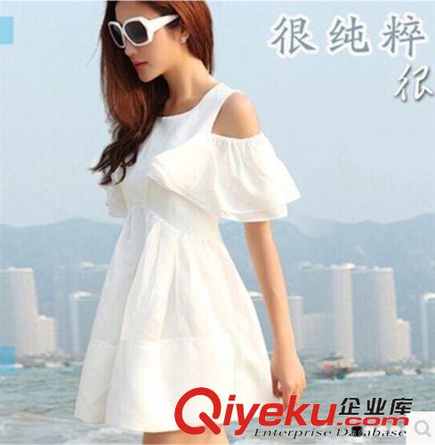 2015.3.20 2015夏裝李小璐明星同款性感蓬蓬裙喇叭袖露肩連衣裙原始圖片2