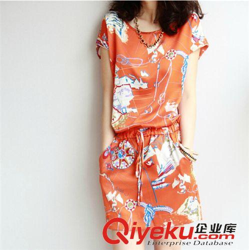 2015.4.8 2015夏季新款女裝修身顯瘦韓版真絲印花連體短袖連衣裙原始圖片2