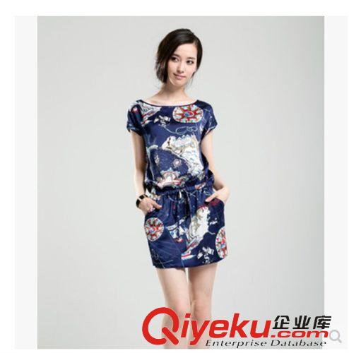 2015.4.8 2015夏季新款女裝修身顯瘦韓版真絲印花連體短袖連衣裙原始圖片3